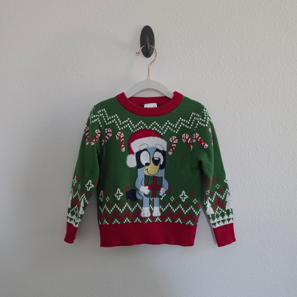 Bluey Toddler Christmas Sweater Green Red Holiday Pullover size 2T